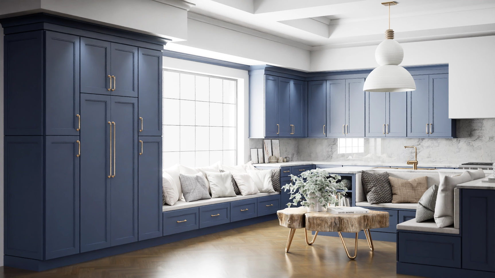 Fashion Ocean ( Maple | Plain Cut [ Full Overlay • Satin • Painted ] - 10' X 10' Kitchen Cabinet ) | Assembled In USA
