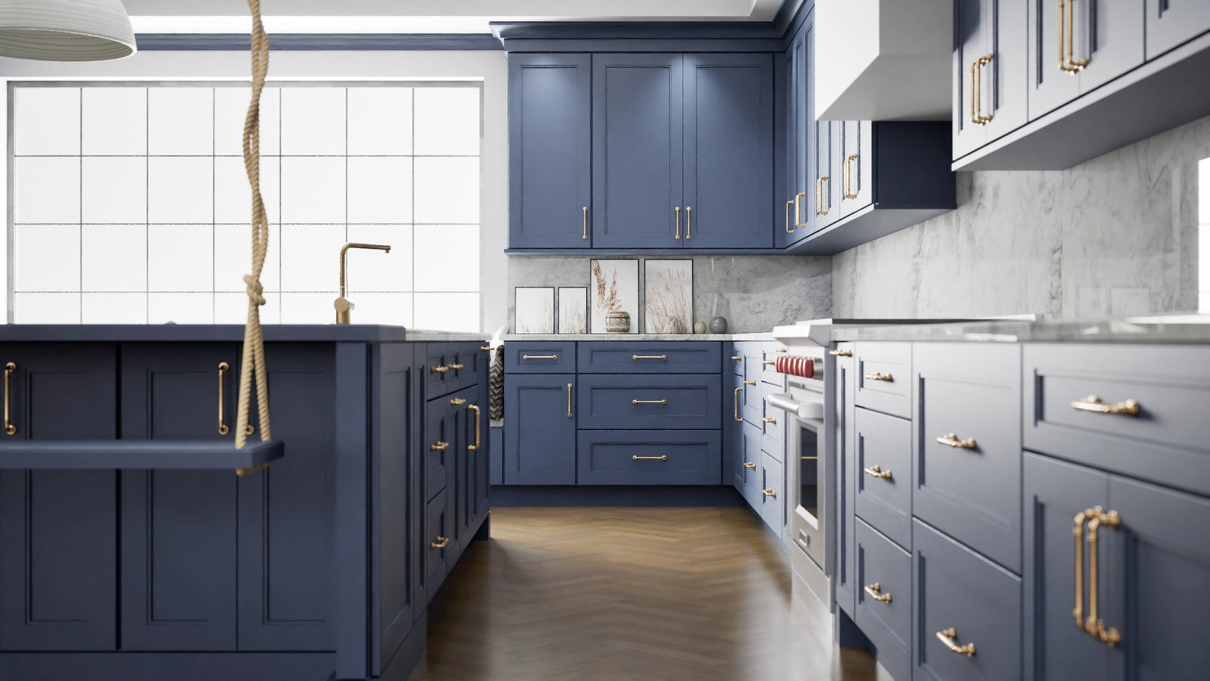 Fashion Ocean ( Maple | Plain Cut [ Full Overlay • Satin • Painted ] - 10' X 10' Kitchen Cabinet ) | Assembled In USA