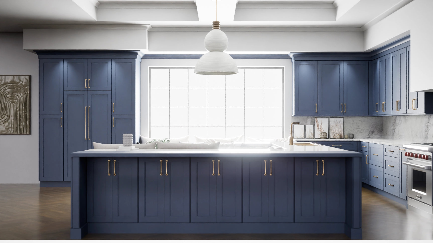 Fashion Ocean ( Maple | Plain Cut [ Full Overlay • Satin • Painted ] - 10' X 10' Kitchen Cabinet ) | Assembled In USA