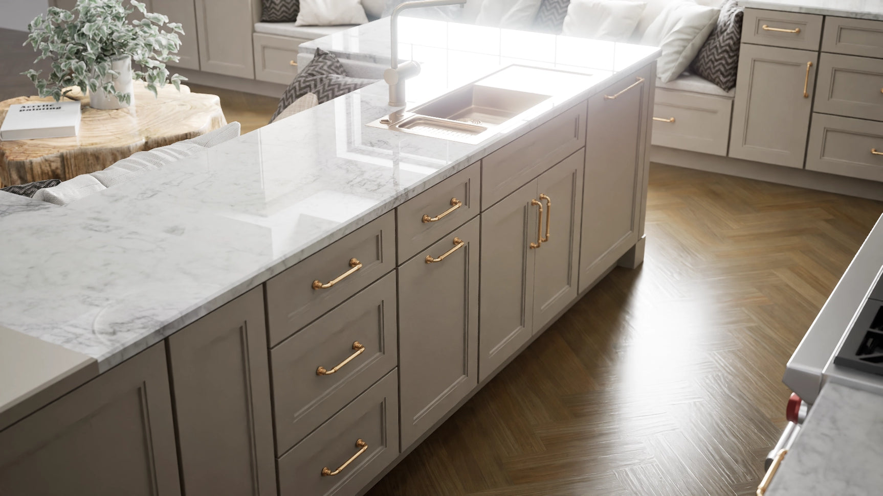 Fashion Sahara ( Maple | Plain Cut [ Full Overlay • Satin • Painted ] - 10' X 10' Kitchen Cabinet ) | Assembled In USA