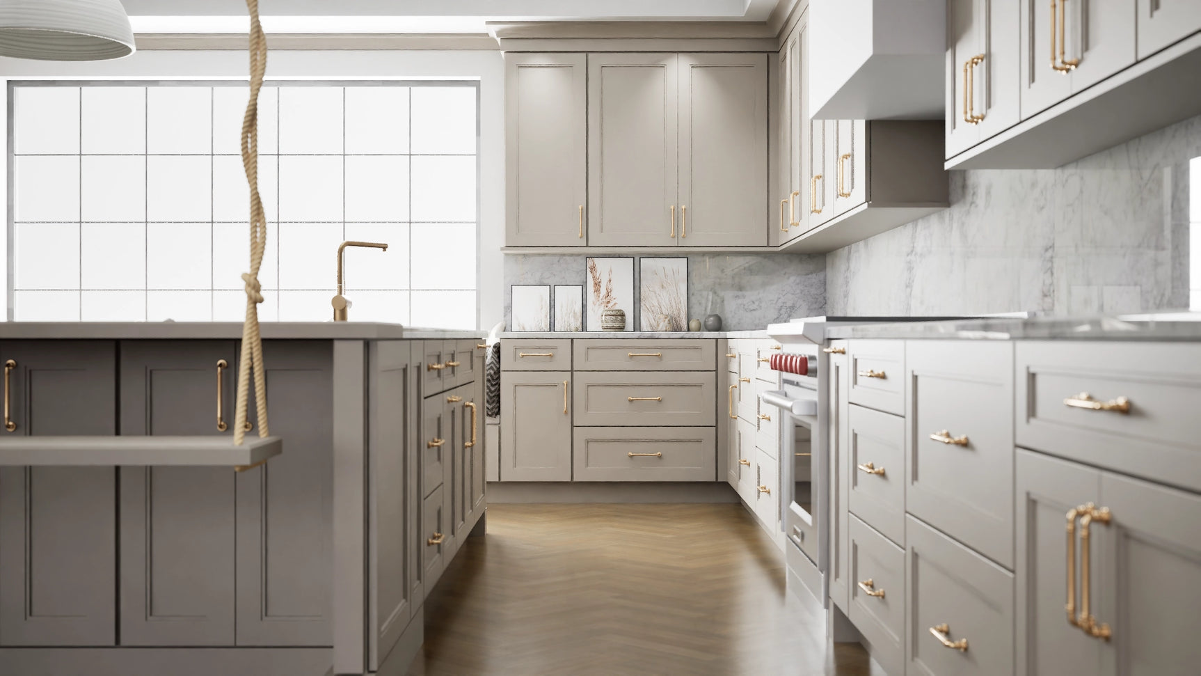 Fashion Sahara ( Maple | Plain Cut [ Full Overlay • Satin • Painted ] - 10' X 10' Kitchen Cabinet ) | Assembled In USA