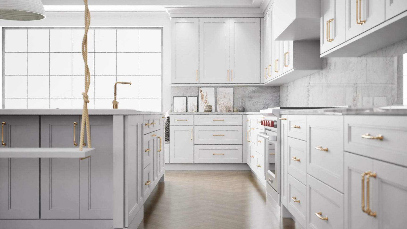 Fashion White ( Maple | Plain Cut [ Full Overlay • Satin • Painted ] - 10' X 10' Kitchen Cabinet ) | Assembled In USA