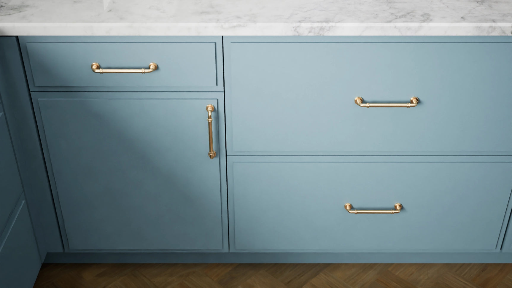 Highland Adirondack Blue ( MDF | Compressed [ Frameless • Satin • Painted ] - 10' X 10' Kitchen Cabinet ) | Assembled In USA