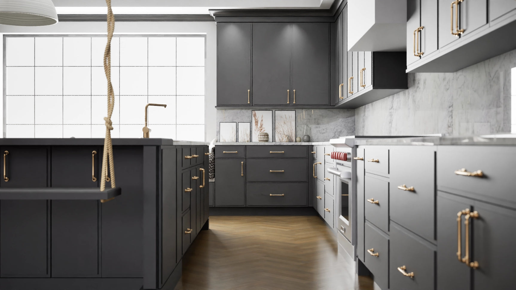 Highland Cracked Pepper ( MDF | Compressed [ Frameless • Satin • Painted ] - 10' X 10' Kitchen Cabinet ) | Assembled In USA