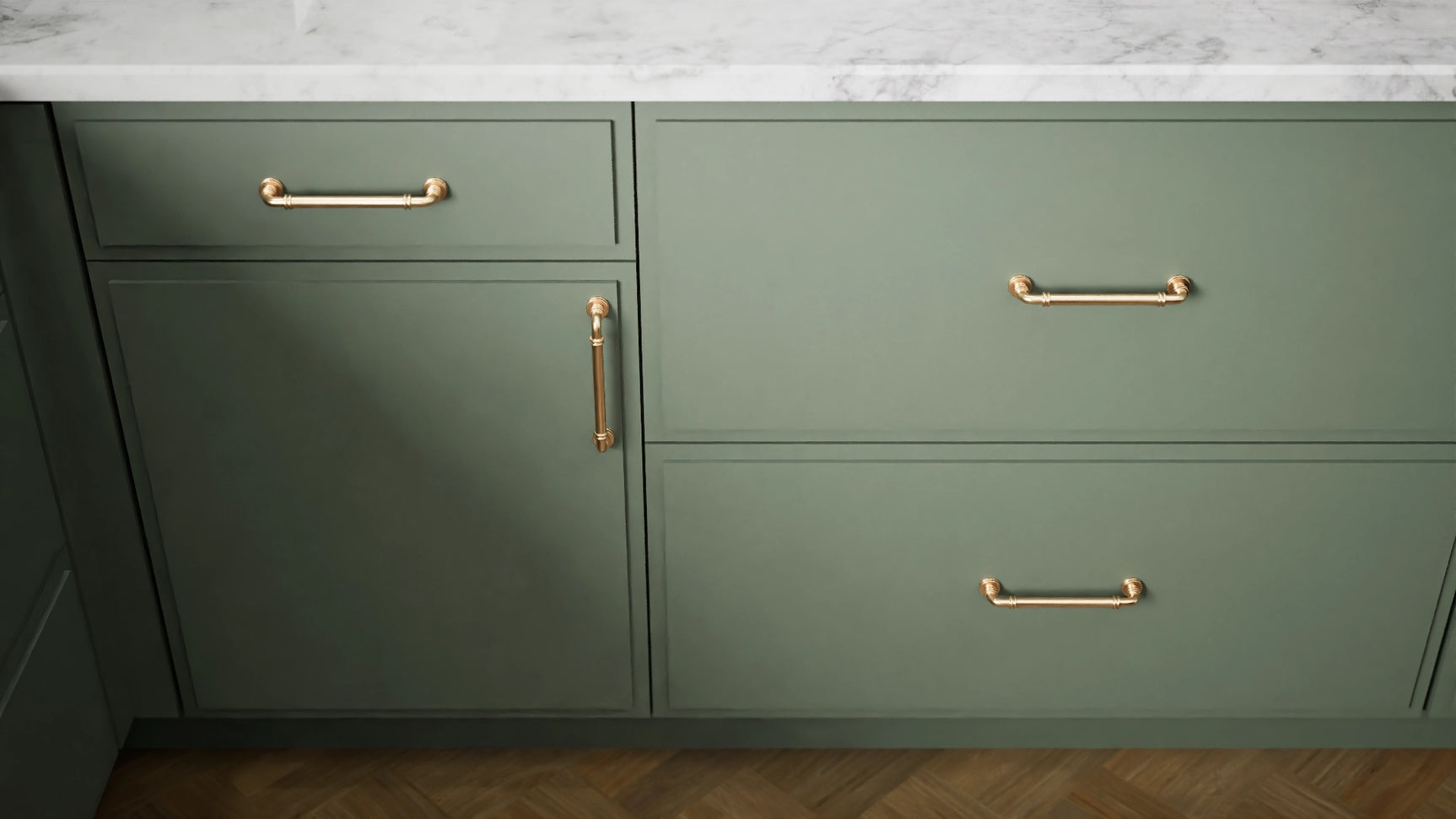 Highland Evergreen ( MDF | Compressed [ Frameless • Satin • Painted ] - 10' X 10' Kitchen Cabinet ) | Assembled In USA
