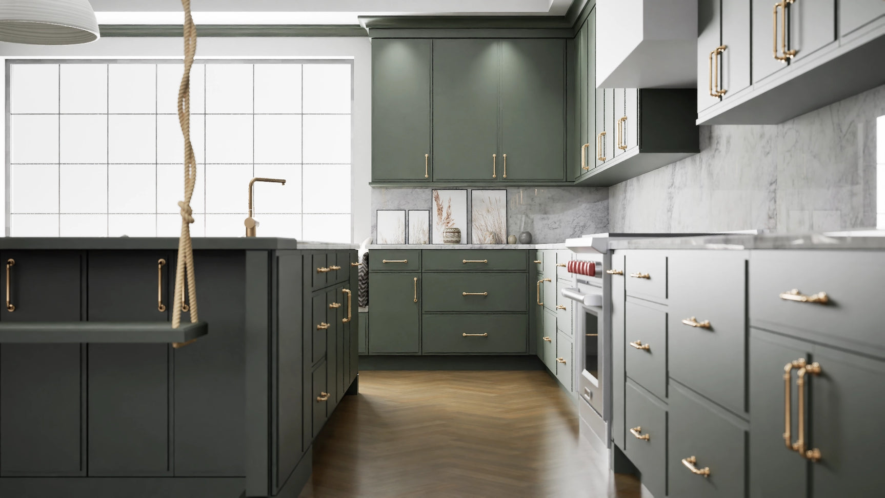 Highland Evergreen ( MDF | Compressed [ Frameless • Satin • Painted ] - 10' X 10' Kitchen Cabinet ) | Assembled In USA