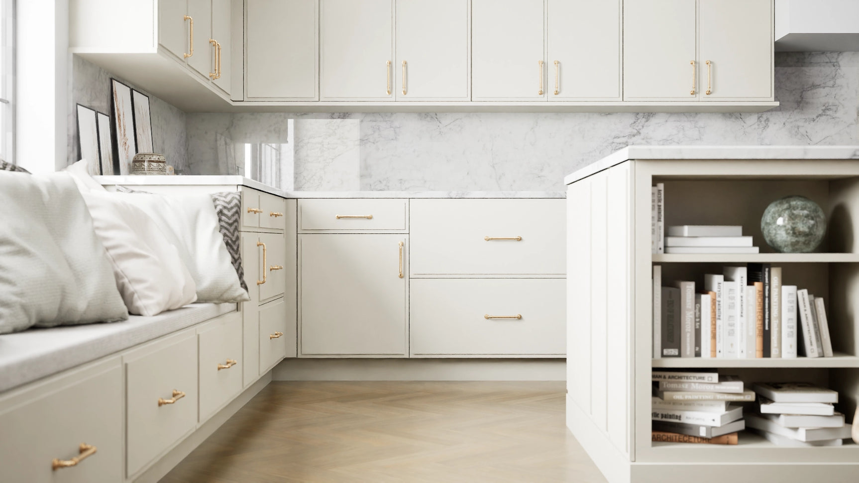 Highland Linen ( MDF | Compressed [ Frameless • Satin • Painted ] - 10' X 10' Kitchen Cabinet ) | Assembled In USA