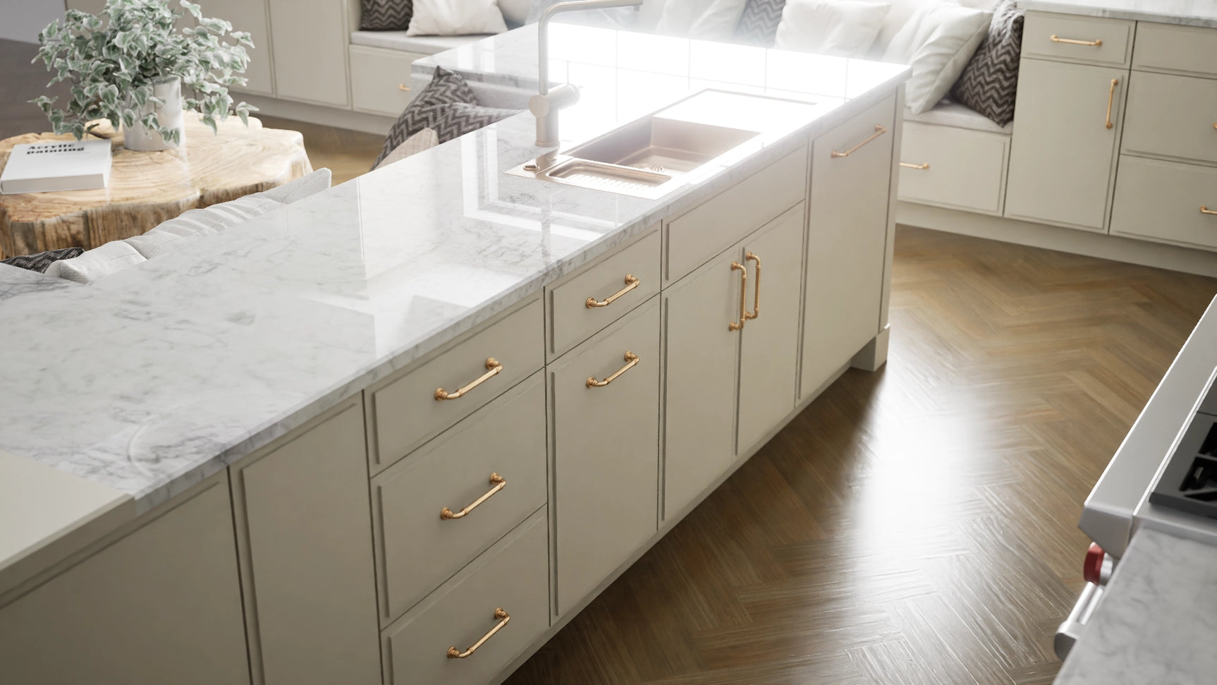Highland Linen ( MDF | Compressed [ Frameless • Satin • Painted ] - 10' X 10' Kitchen Cabinet ) | Assembled In USA