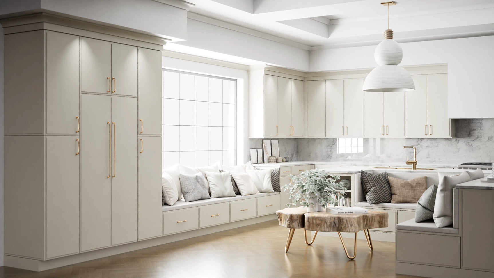 Highland Linen ( MDF | Compressed [ Frameless • Satin • Painted ] - 10' X 10' Kitchen Cabinet ) | Assembled In USA