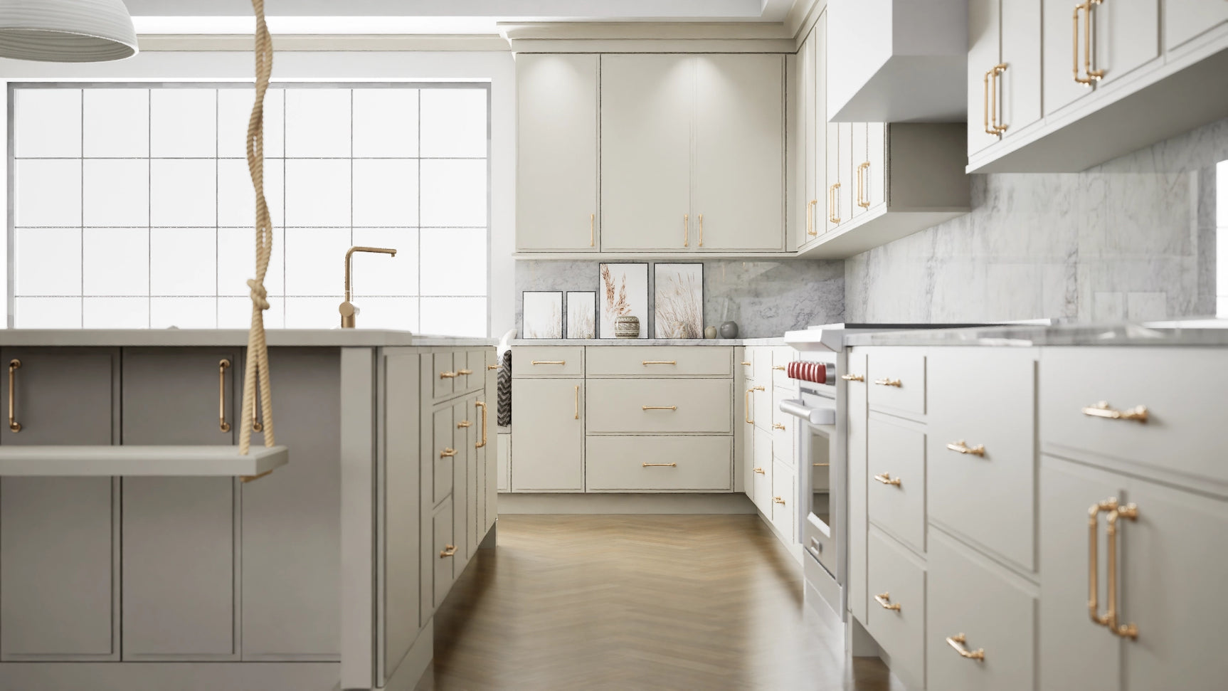 Highland Linen ( MDF | Compressed [ Frameless • Satin • Painted ] - 10' X 10' Kitchen Cabinet ) | Assembled In USA