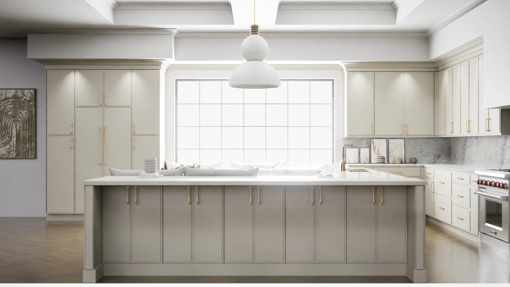 Highland Linen ( MDF | Compressed [ Frameless • Satin • Painted ] - 10' X 10' Kitchen Cabinet ) | Assembled In USA