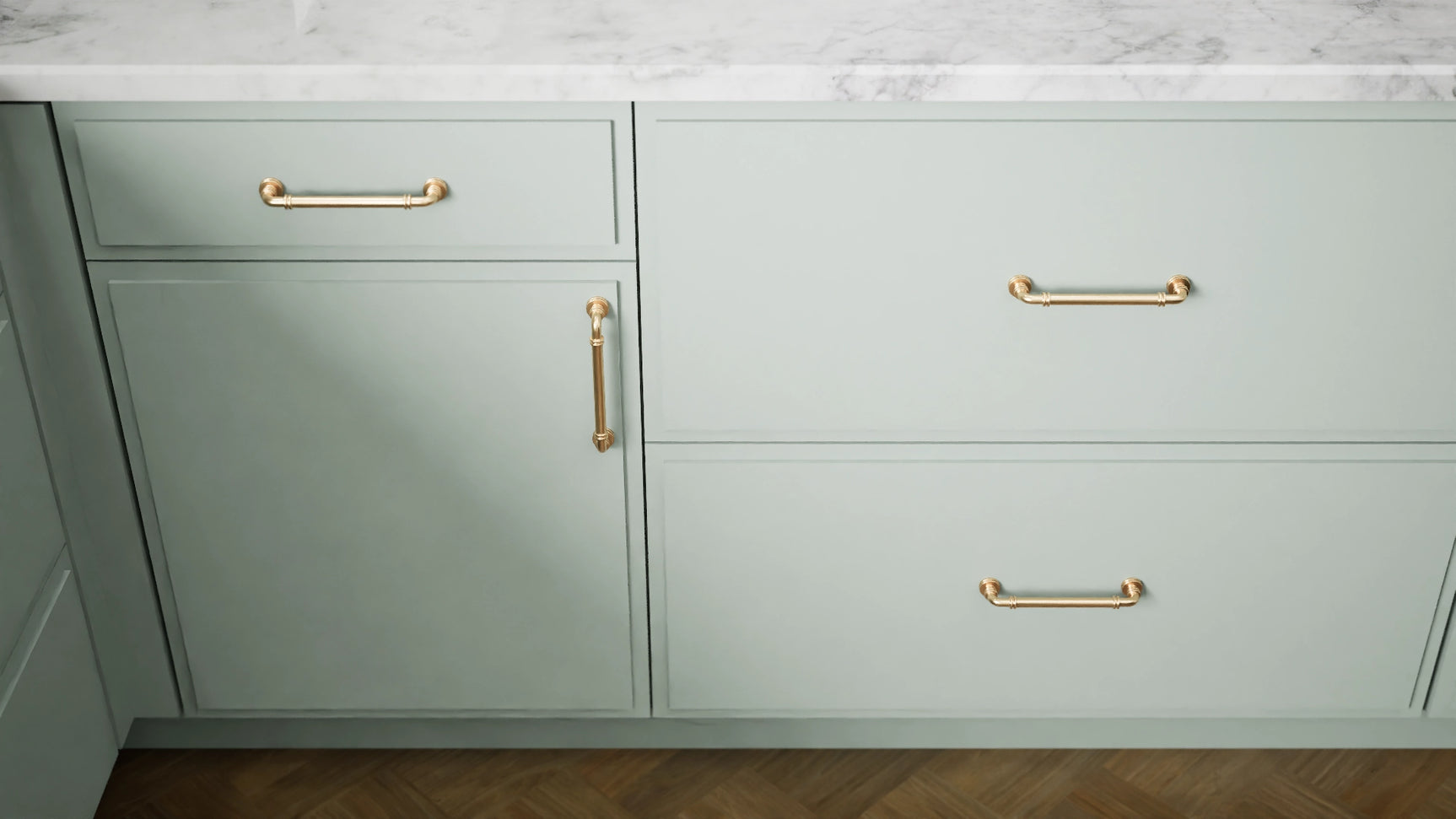 Highland Sage ( MDF | Compressed [ Frameless • Satin • Painted ] - 10' X 10' Kitchen Cabinet ) | Assembled In USA