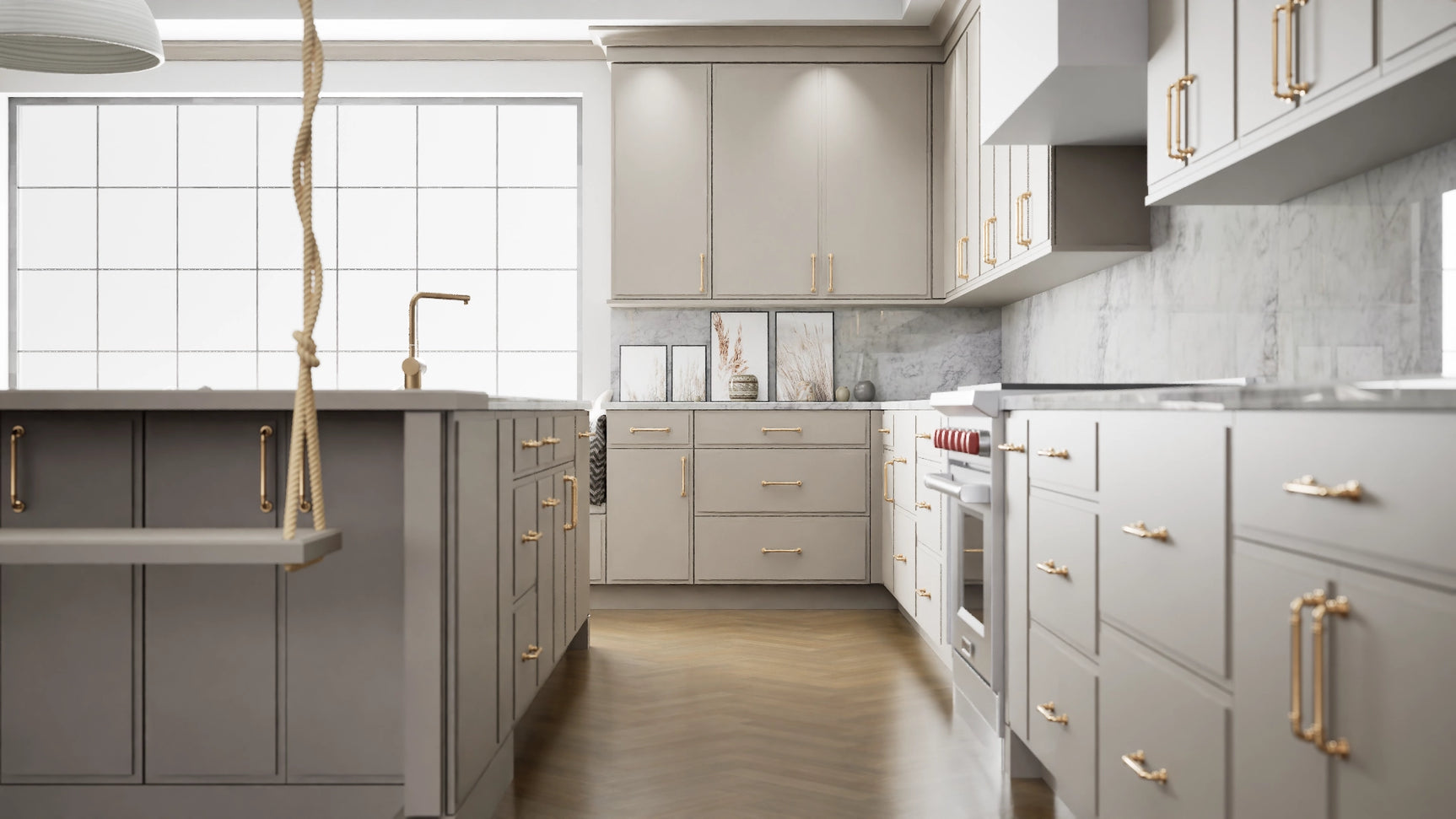 Highland Sahara ( MDF | Compressed [ Frameless • Satin • Painted ] - 10' X 10' Kitchen Cabinet ) | Assembled In USA