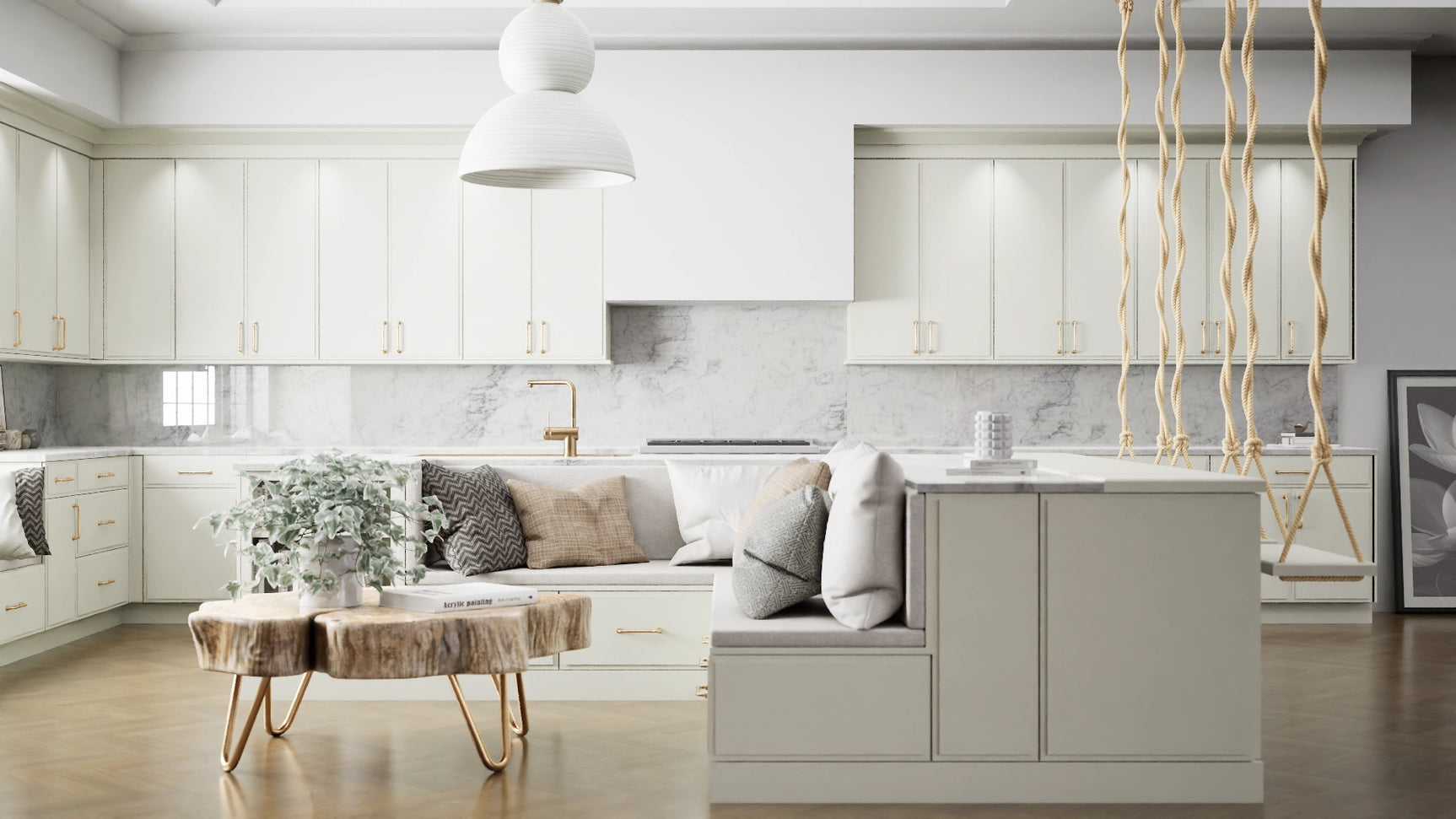 Highland Sleek White ( MDF | Compressed [ Frameless • Satin • Painted ] - 10' X 10' Kitchen Cabinet ) | Assembled In USA