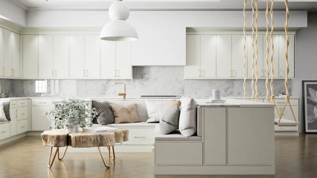 Highland Sleek White ( MDF | Compressed [ Frameless • Satin • Painted ] - 10' X 10' Kitchen Cabinet ) | Assembled In USA