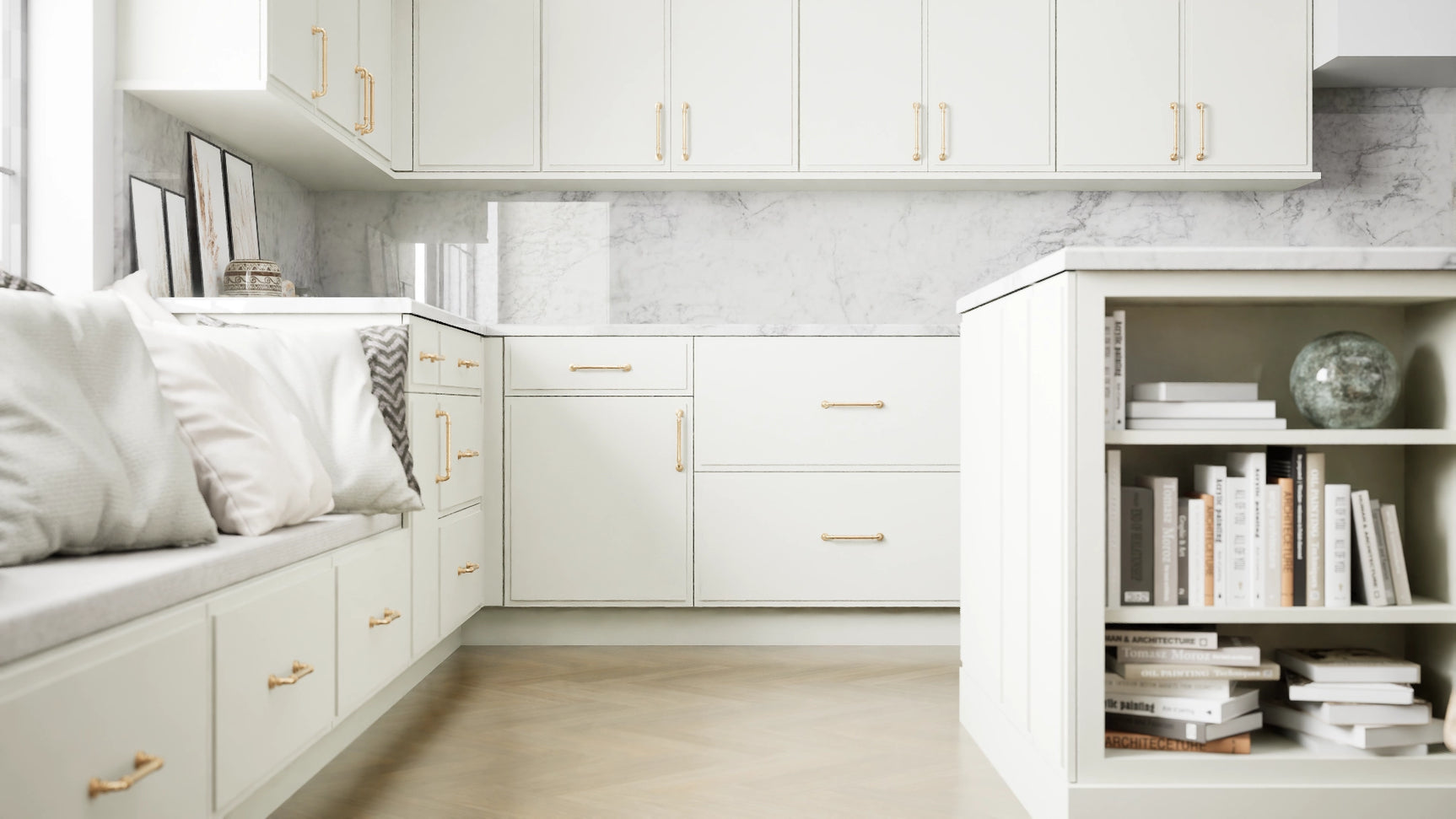 Highland Sleek White ( MDF | Compressed [ Frameless • Satin • Painted ] - 10' X 10' Kitchen Cabinet ) | Assembled In USA