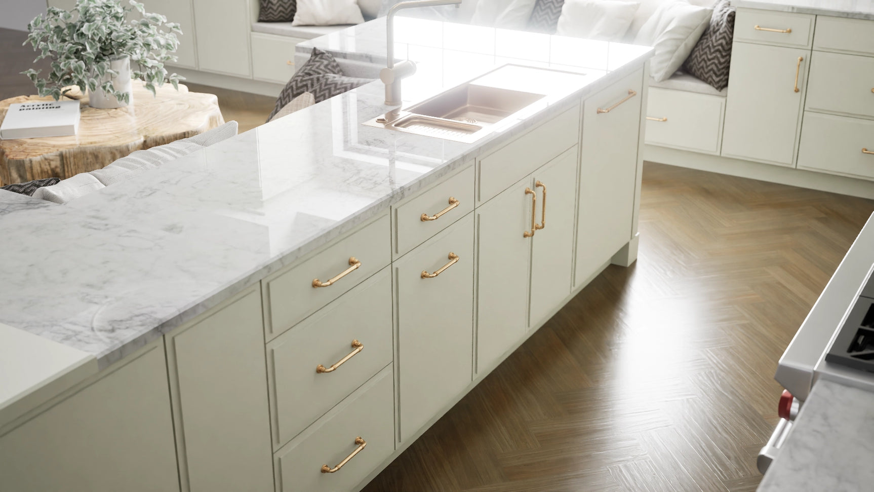 Highland Sleek White ( MDF | Compressed [ Frameless • Satin • Painted ] - 10' X 10' Kitchen Cabinet ) | Assembled In USA