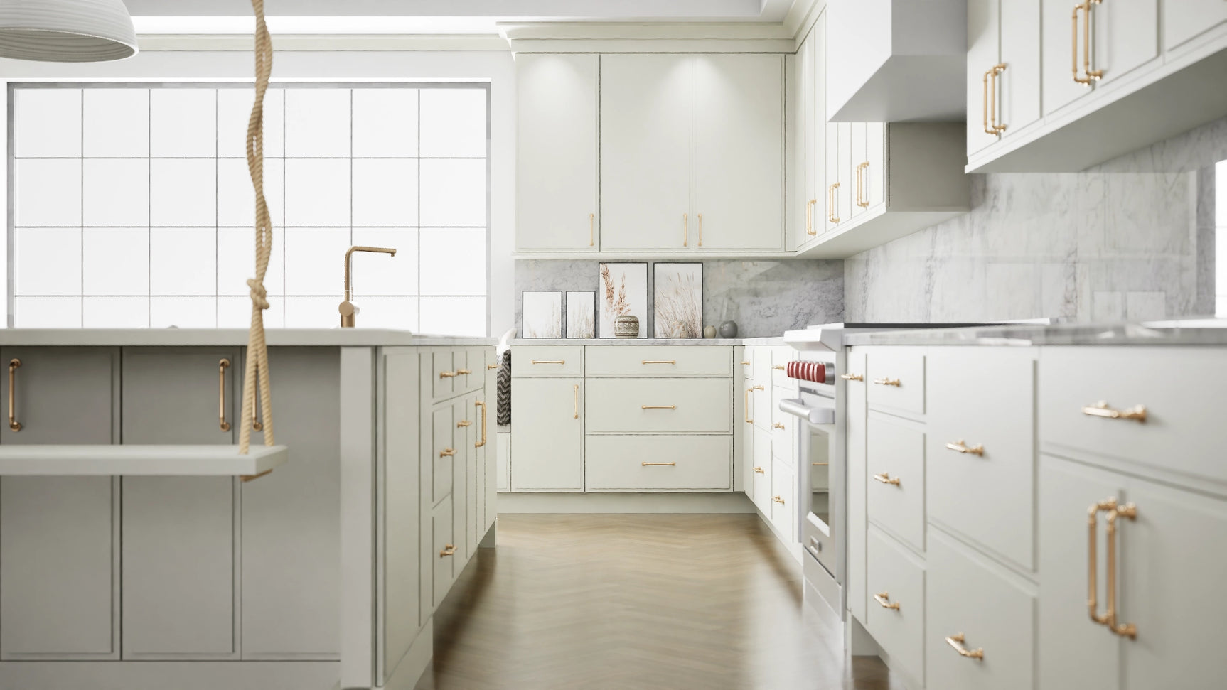 Highland Sleek White ( MDF | Compressed [ Frameless • Satin • Painted ] - 10' X 10' Kitchen Cabinet ) | Assembled In USA