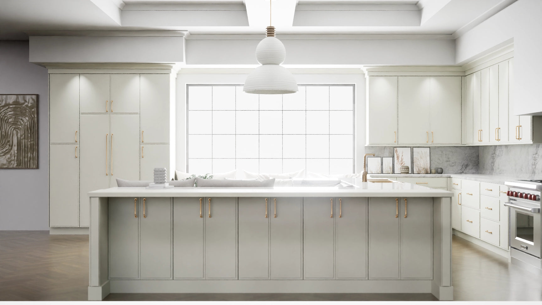Highland Sleek White ( MDF | Compressed [ Frameless • Satin • Painted ] - 10' X 10' Kitchen Cabinet ) | Assembled In USA