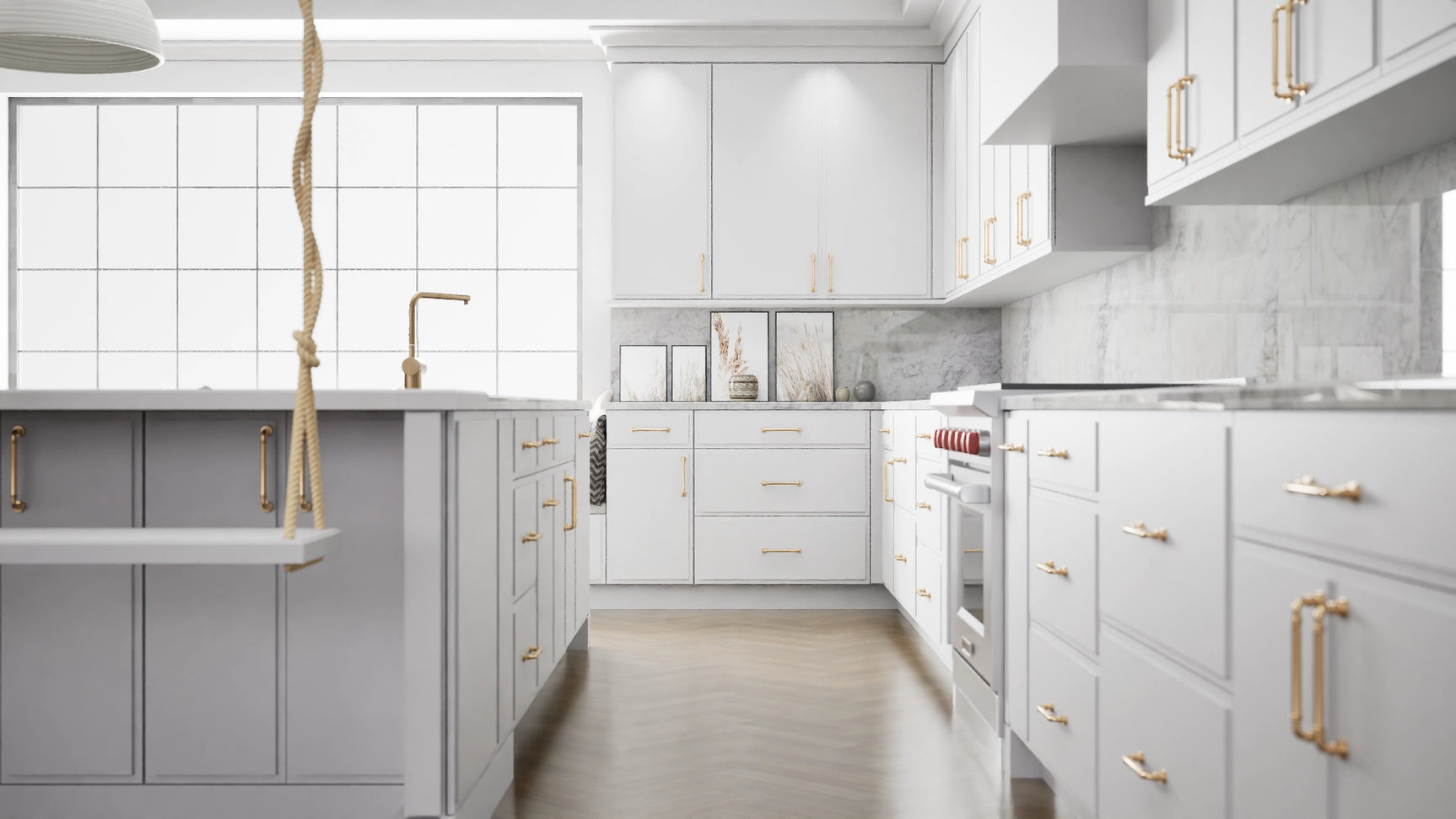 Highland White ( MDF | Compressed [ Frameless • Satin • Painted ] - 10' X 10' Kitchen Cabinet ) | Assembled In USA
