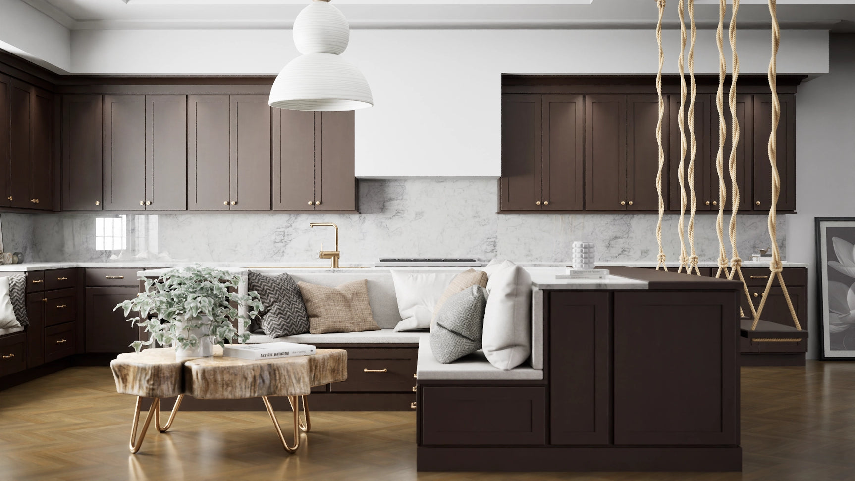 Luxor Espresso ( Maple | Plain Cut [ Partial Overlay • Satin • Stained ] - 10' X 10' Kitchen Cabinet ) | Assembled In USA