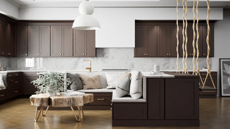 Luxor Espresso ( Maple | Plain Cut [ Partial Overlay • Satin • Stained ] - 10' X 10' Kitchen Cabinet ) | Assembled In USA