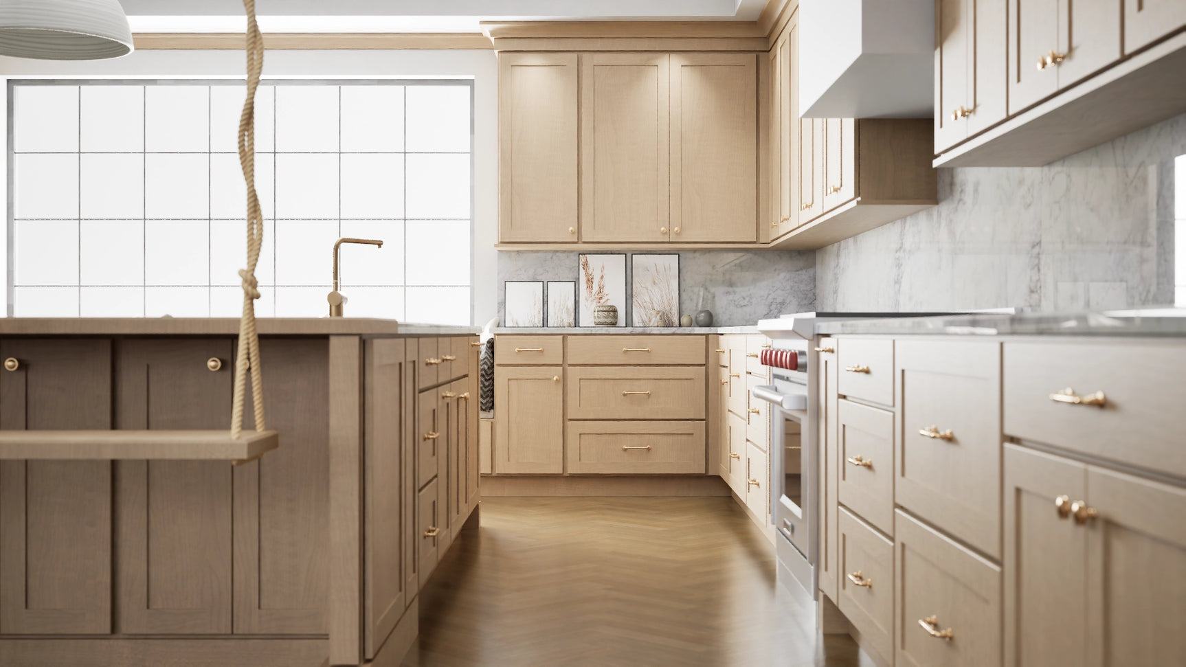 Luxor Harvest ( Maple | Plain Cut [ Partial Overlay • Satin • Stained ] - 10' X 10' Kitchen Cabinet ) | Assembled In USA