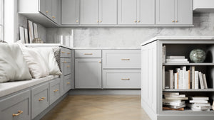 Luxor Misty Grey ( Maple | Plain Cut [ Partial Overlay • Satin • Painted ] - 10' X 10' Kitchen Cabinet ) | Assembled In USA