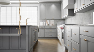 Luxor Misty Grey ( Maple | Plain Cut [ Partial Overlay • Satin • Painted ] - 10' X 10' Kitchen Cabinet ) | Assembled In USA