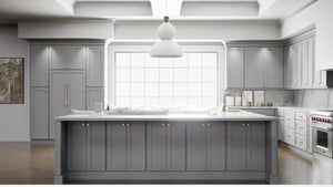 Luxor Misty Grey ( Maple | Plain Cut [ Partial Overlay • Satin • Painted ] - 10' X 10' Kitchen Cabinet ) | Assembled In USA