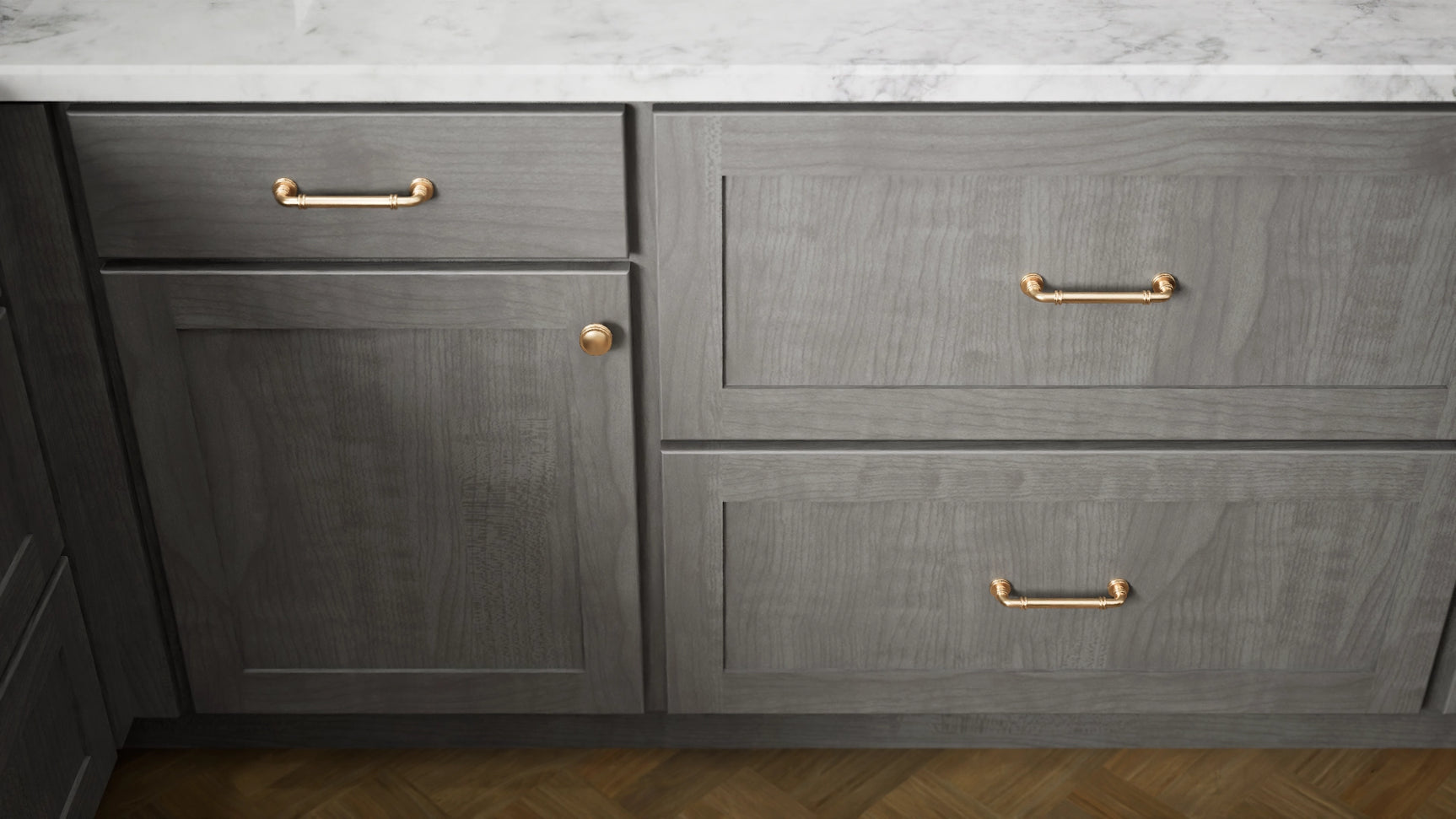 Luxor Smoky Grey ( Maple | Plain Cut [ Partial Overlay • Satin • Stained ] - 10' X 10' Kitchen Cabinet ) | Assembled In USA