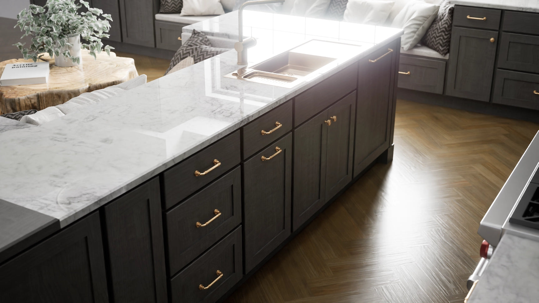 Luxor Smoky Grey ( Maple | Plain Cut [ Partial Overlay • Satin • Stained ] - 10' X 10' Kitchen Cabinet ) | Assembled In USA