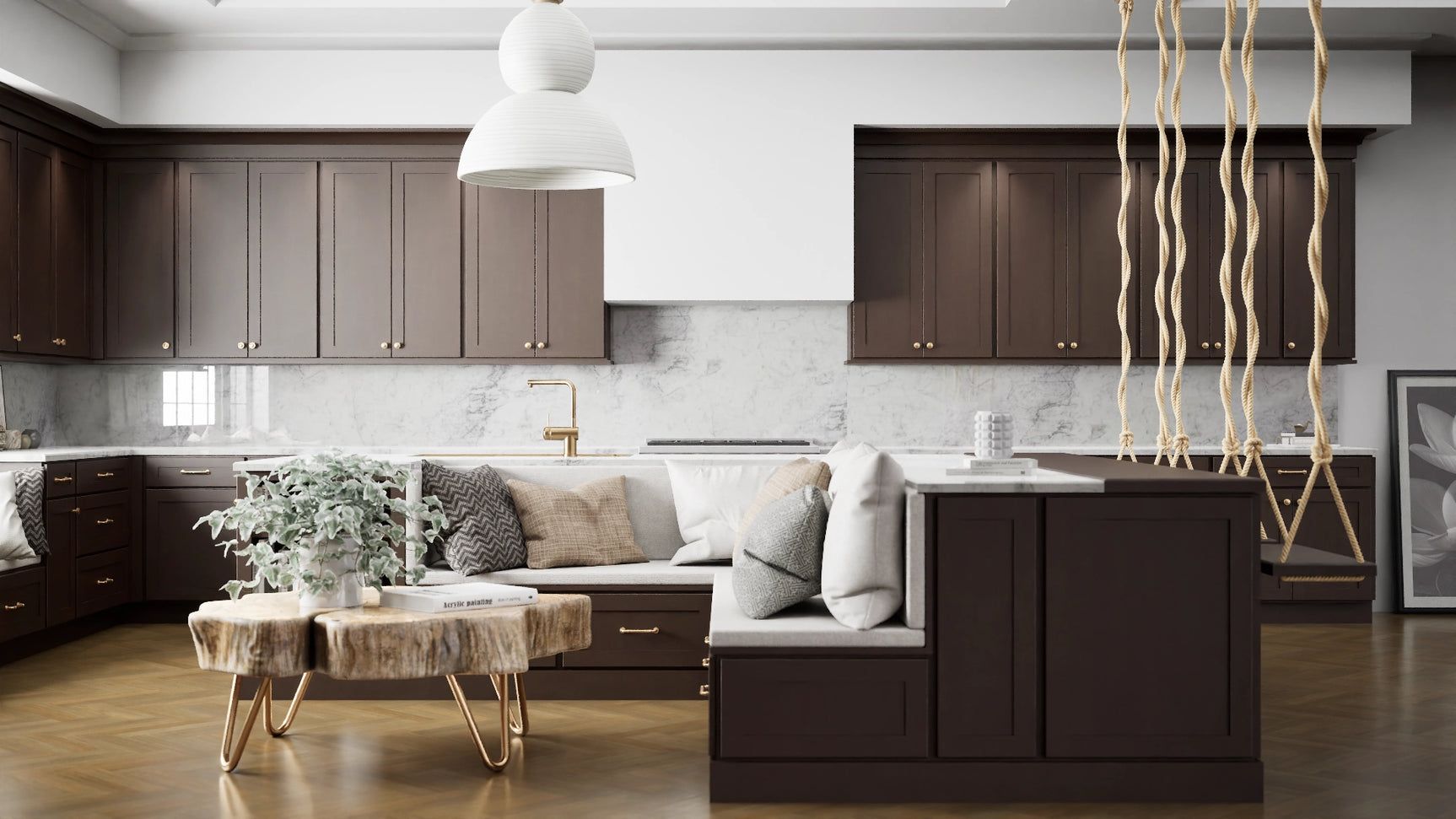 Luxor5P Espresso ( Maple | Plain Cut [ Partial Overlay • Satin • Stained ] - 10' X 10' Kitchen Cabinet ) | Assembled In USA