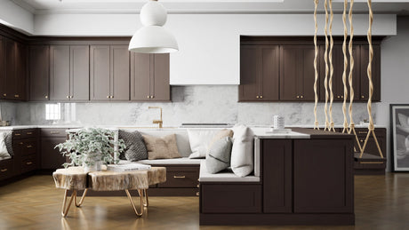 Luxor5P Espresso ( Maple | Plain Cut [ Partial Overlay • Satin • Stained ] - 10' X 10' Kitchen Cabinet ) | Assembled In USA