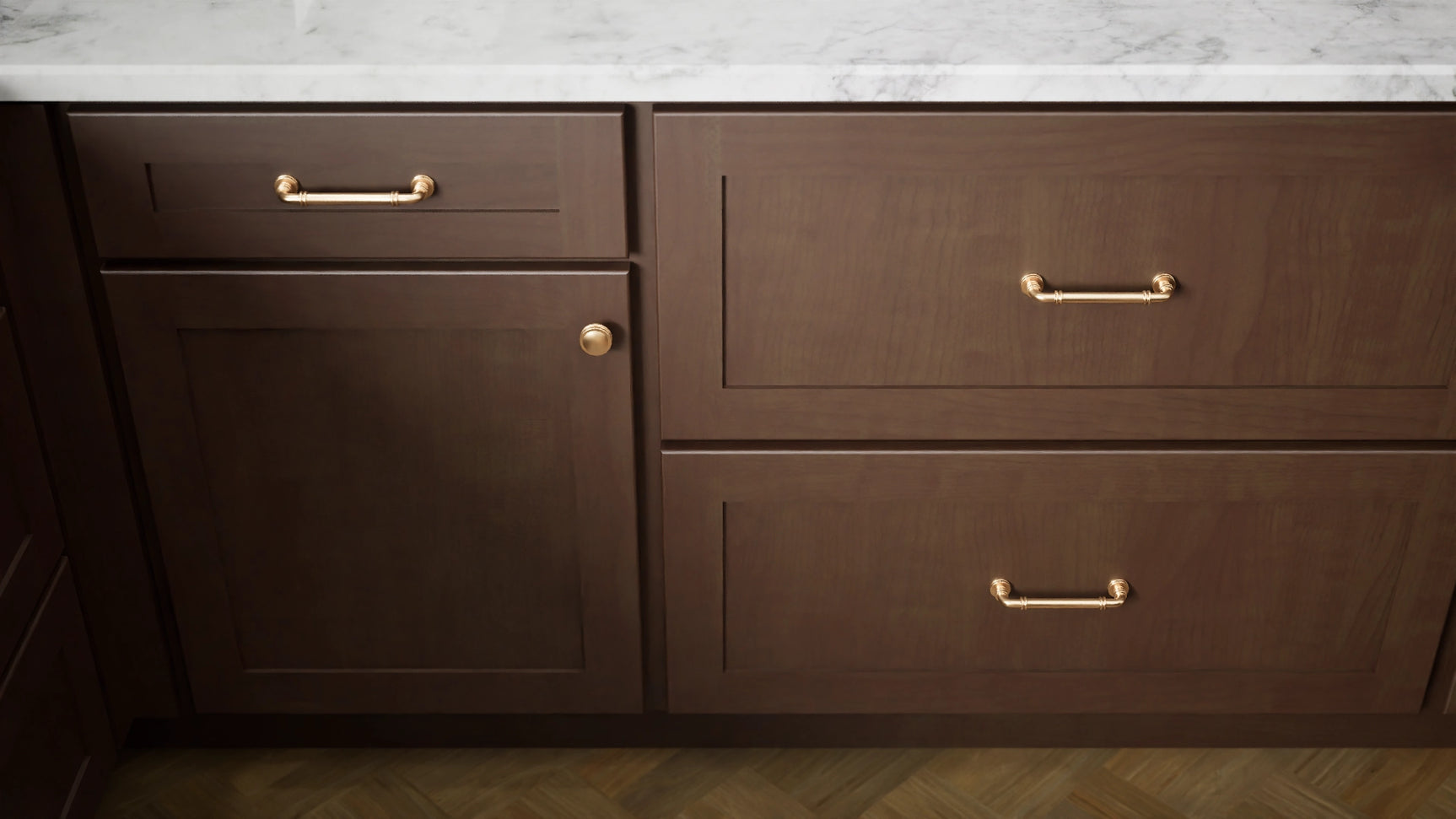 Luxor5P Espresso ( Maple | Plain Cut [ Partial Overlay • Satin • Stained ] - 10' X 10' Kitchen Cabinet ) | Assembled In USA