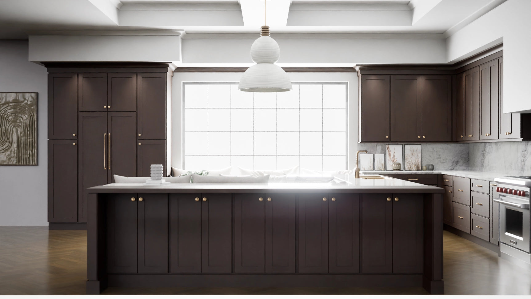 Luxor5P Espresso ( Maple | Plain Cut [ Partial Overlay • Satin • Stained ] - 10' X 10' Kitchen Cabinet ) | Assembled In USA