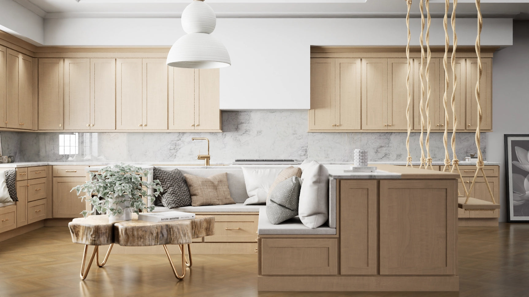 Luxor5P Harvest ( Maple | Plain Cut [ Partial Overlay • Satin • Stained ] - 10' X 10' Kitchen Cabinet ) | Assembled In USA