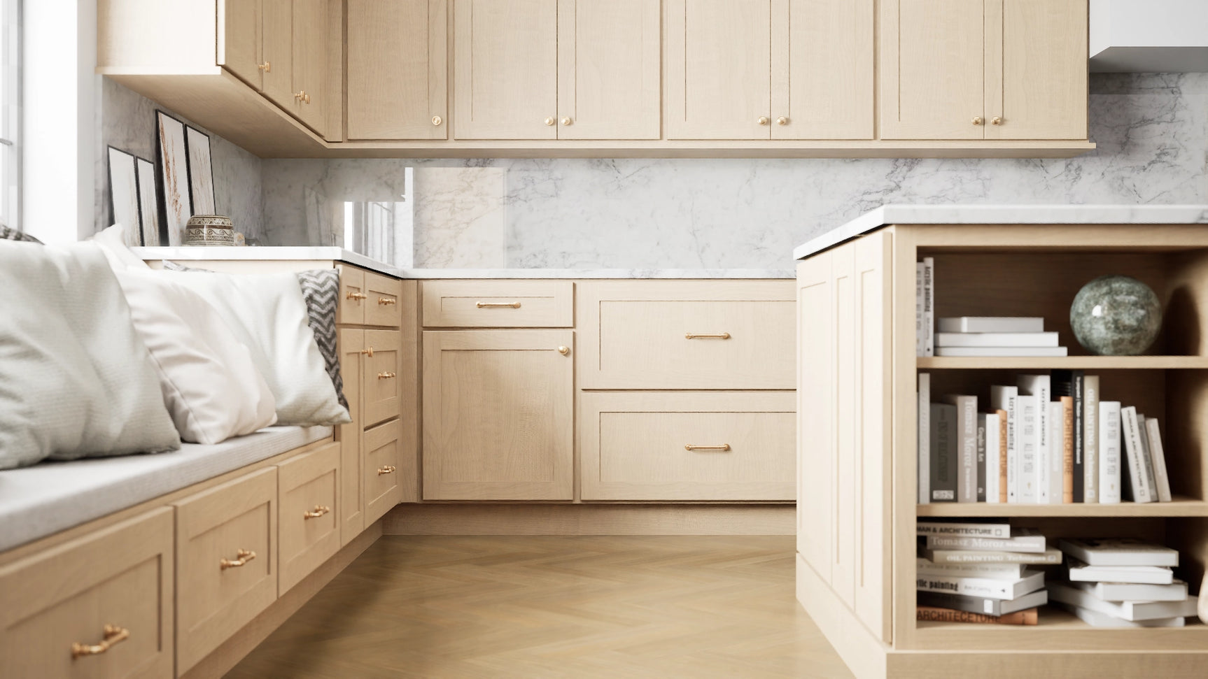Luxor5P Harvest ( Maple | Plain Cut [ Partial Overlay • Satin • Stained ] - 10' X 10' Kitchen Cabinet ) | Assembled In USA