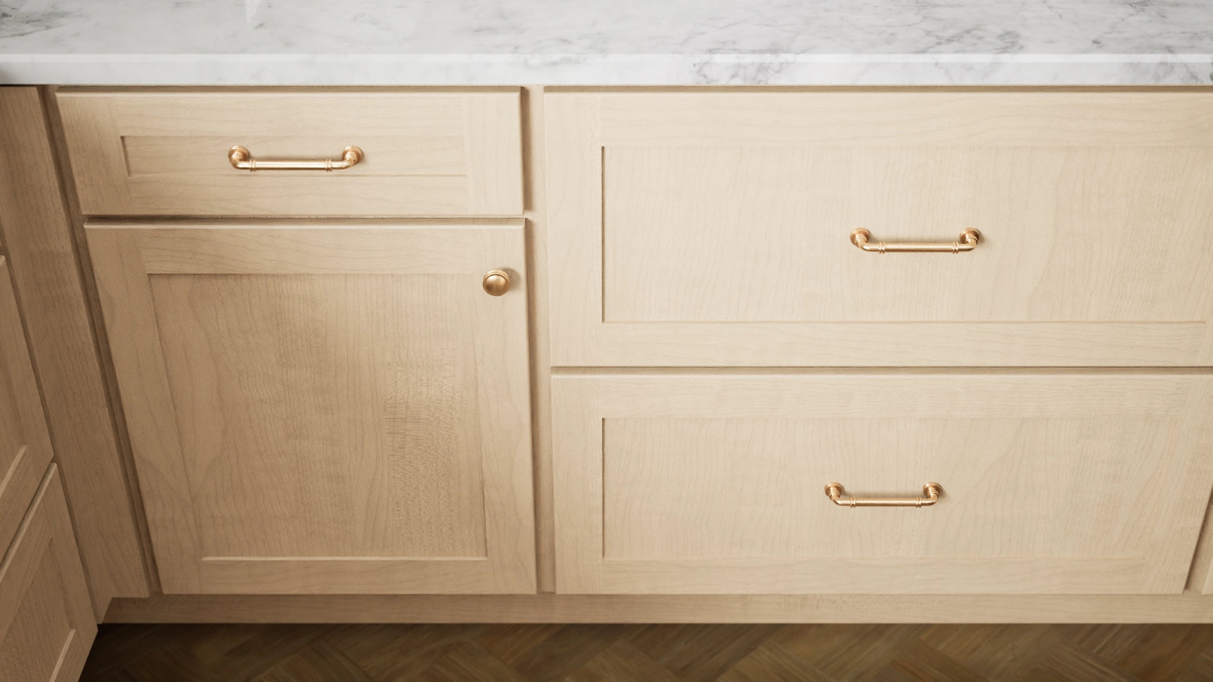 Luxor5P Harvest ( Maple | Plain Cut [ Partial Overlay • Satin • Stained ] - 10' X 10' Kitchen Cabinet ) | Assembled In USA