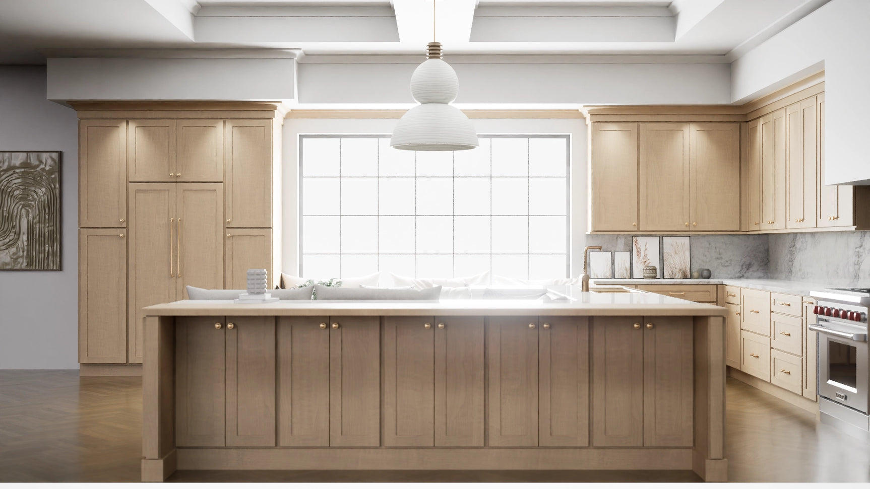 Luxor5P Harvest ( Maple | Plain Cut [ Partial Overlay • Satin • Stained ] - 10' X 10' Kitchen Cabinet ) | Assembled In USA