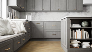 Luxor5P Smoky Grey ( Maple | Plain Cut [ Partial Overlay • Satin • Stained ] - 10' X 10' Kitchen Cabinet ) | Assembled In USA