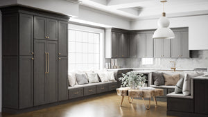 Luxor5P Smoky Grey ( Maple | Plain Cut [ Partial Overlay • Satin • Stained ] - 10' X 10' Kitchen Cabinet ) | Assembled In USA