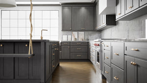 Luxor5P Smoky Grey ( Maple | Plain Cut [ Partial Overlay • Satin • Stained ] - 10' X 10' Kitchen Cabinet ) | Assembled In USA