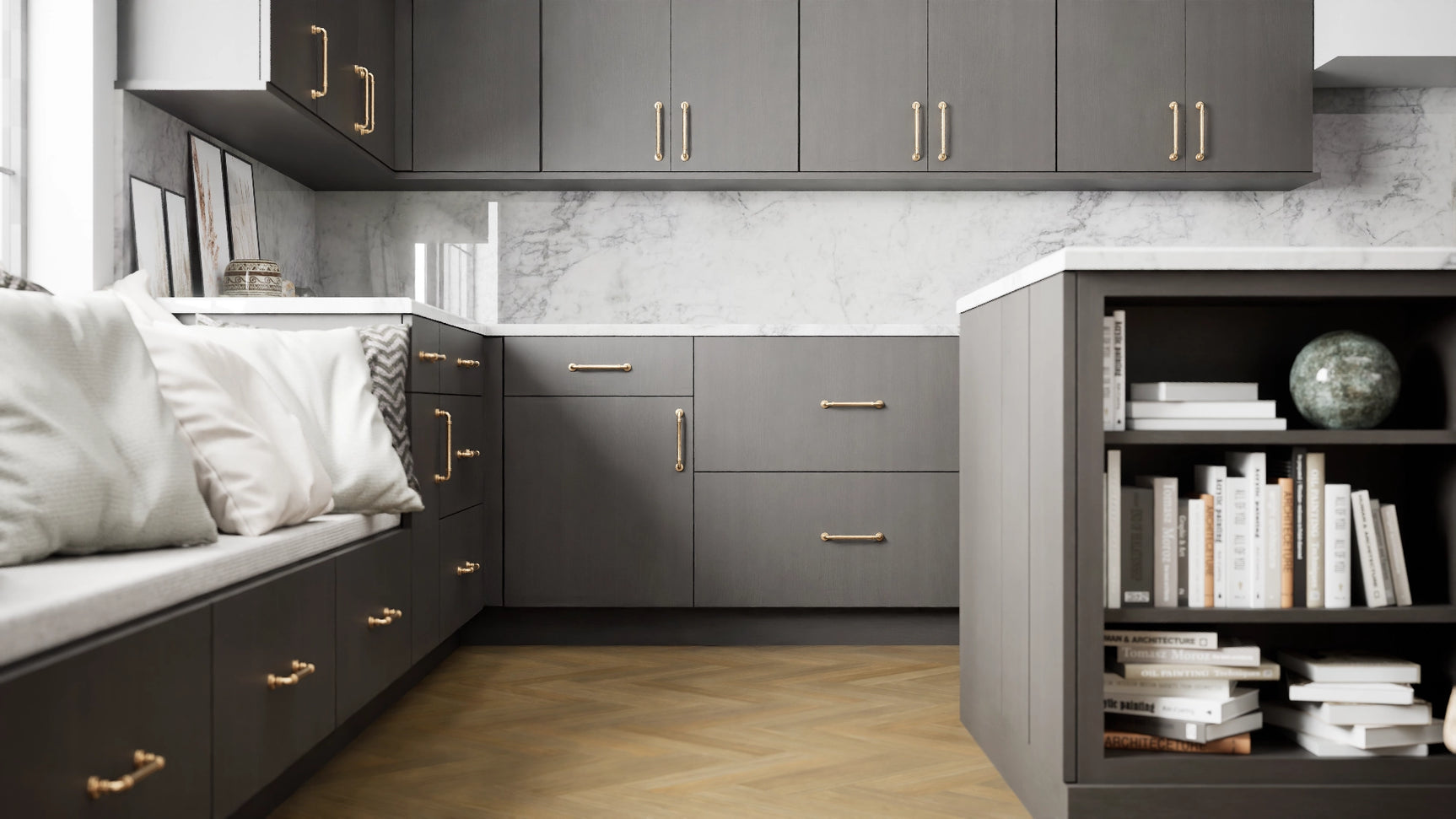 Milano Ash ( MDF | Compressed [ Frameless • Textured • Laminated ] - 10' X 10' Kitchen Cabinet ) | Assembled In USA
