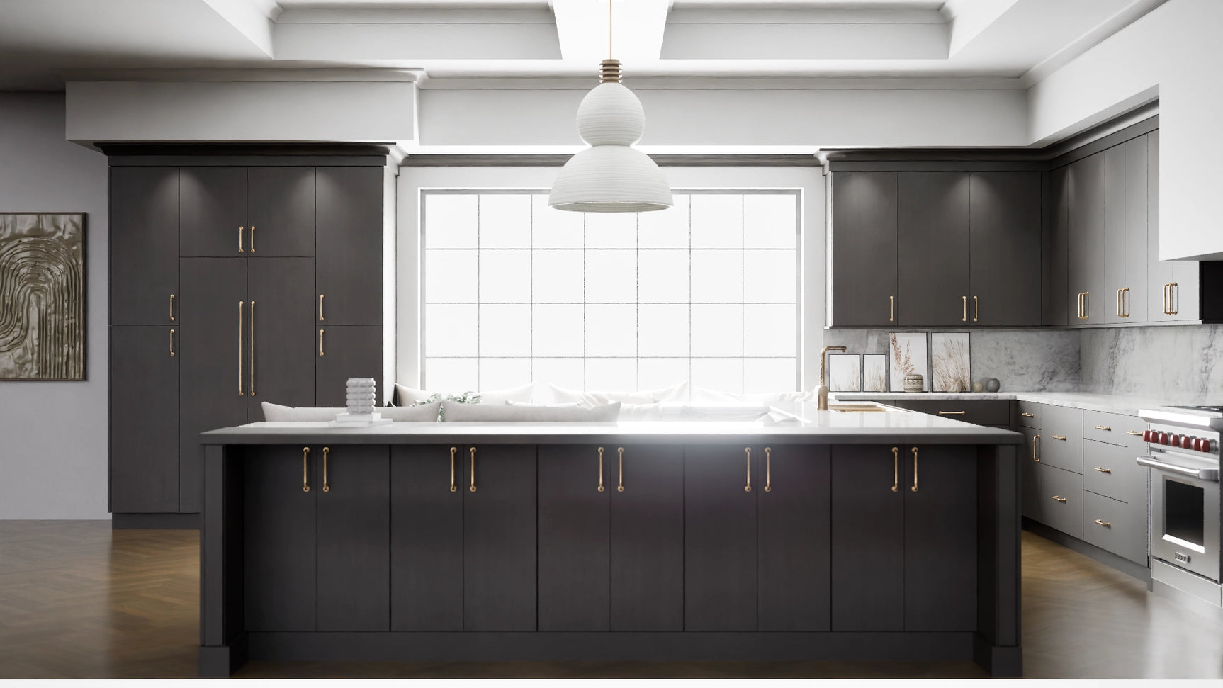 Milano Ash ( MDF | Compressed [ Frameless • Textured • Laminated ] - 10' X 10' Kitchen Cabinet ) | Assembled In USA