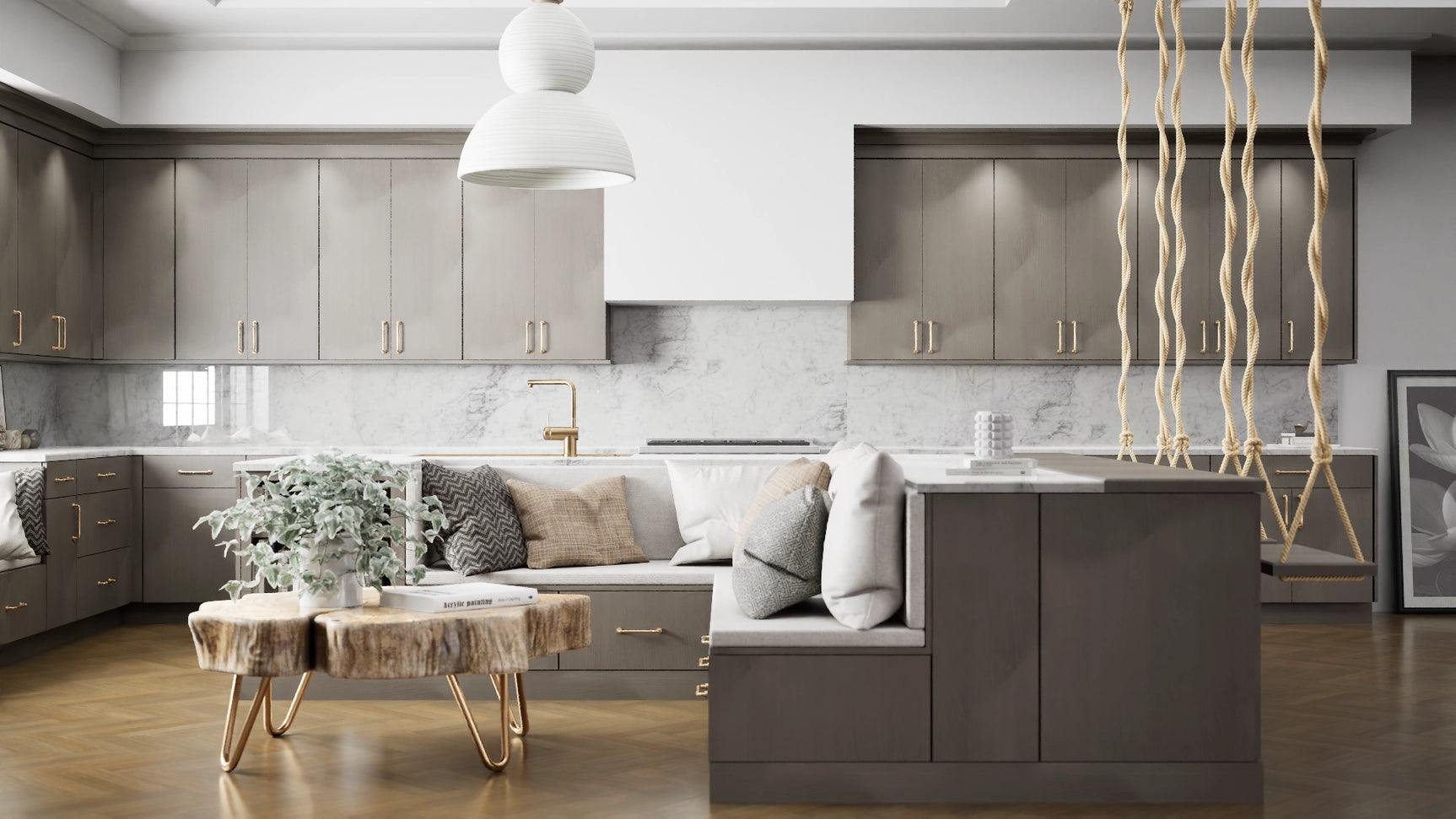 Milano Dune ( MDF | Compressed [ Frameless • Textured • Laminated ] - 10' X 10' Kitchen Cabinet ) | Assembled In USA