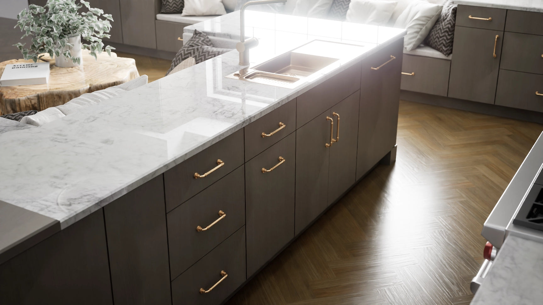 Milano Dune ( MDF | Compressed [ Frameless • Textured • Laminated ] - 10' X 10' Kitchen Cabinet ) | Assembled In USA