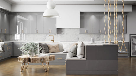 Milano Fossil Grey ( MDF | Compressed [ Frameless • Glossy • Laminated ] - 10' X 10' Kitchen Cabinet ) | Assembled In USA