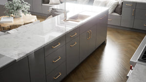 Milano Fossil Grey ( MDF | Compressed [ Frameless • Glossy • Laminated ] - 10' X 10' Kitchen Cabinet ) | Assembled In USA