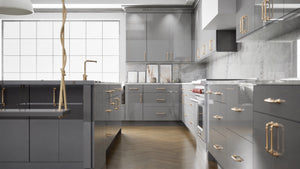 Milano Fossil Grey ( MDF | Compressed [ Frameless • Glossy • Laminated ] - 10' X 10' Kitchen Cabinet ) | Assembled In USA